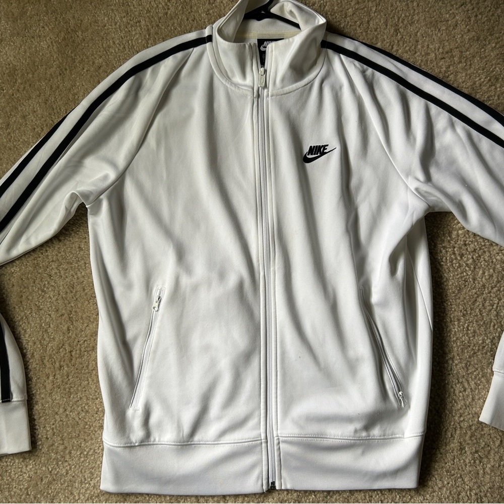 Nike White and Black Lightweight Track Jacket with Stand-Up Collar
